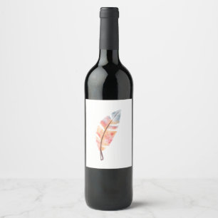 Watercolor Feather Wine Label