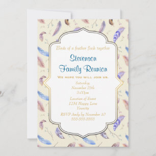 Watercolor Feathers and Leaves Family Reunion Invitation