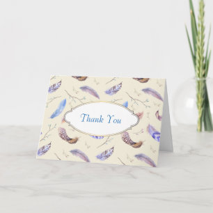 Watercolor Feathers and Leaves Pattern Thank You Card