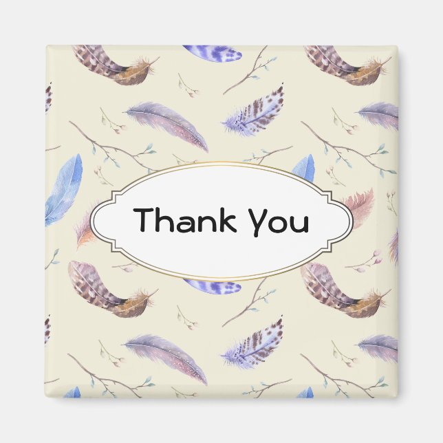 Watercolor Feathers And Leaves Thank You Magnet (Front)