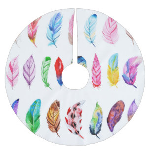 Watercolor Feathers: Beautiful Collection Vintage. Brushed Polyester Tree Skirt