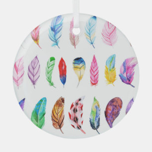 Watercolor Feathers: Beautiful Collection Vintage. Glass Tree Decoration