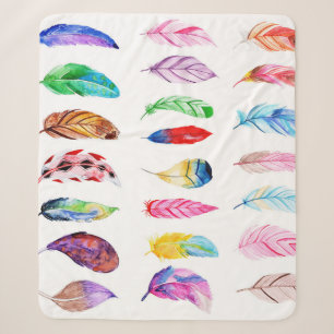 Watercolor Feathers: Beautiful Collection Vintage. Sherpa Blanket
