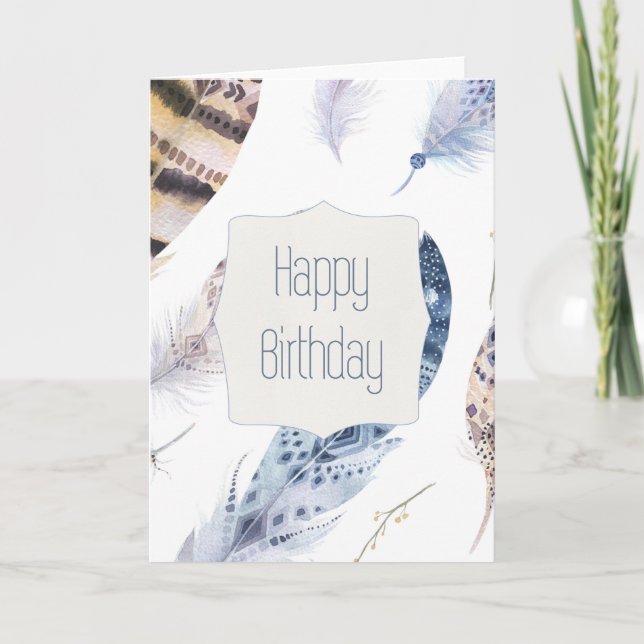 Watercolor Feathers Birthday Card (Front)
