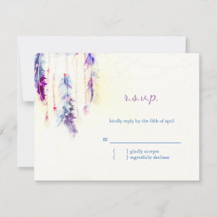 Watercolor Feathers Boho Wedding RSVP Card