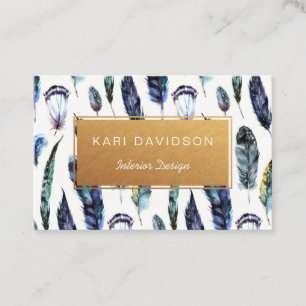 Watercolor Feathers Business Cards Gold