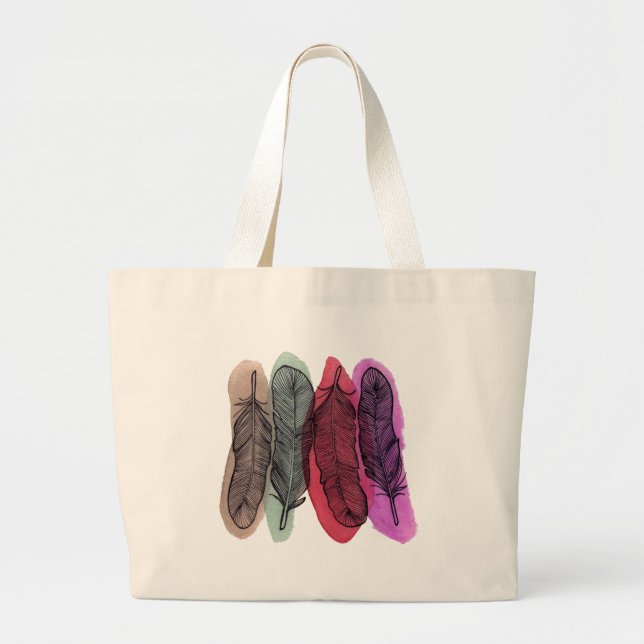 Watercolor Feathers Large Tote Bag (Front)