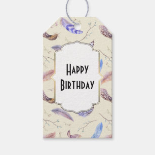 Watercolor Feathers Leaves and Branches Birthday Gift Tags