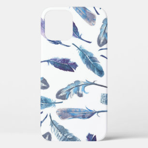 Watercolor feathers: seamless airy pattern. iPhone 12 case