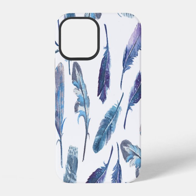 Watercolor feathers: seamless airy pattern. iPhone case (Back)