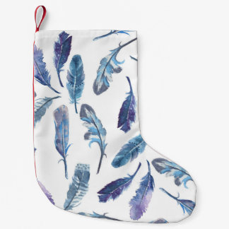 Watercolor feathers: seamless airy pattern. small christmas stocking