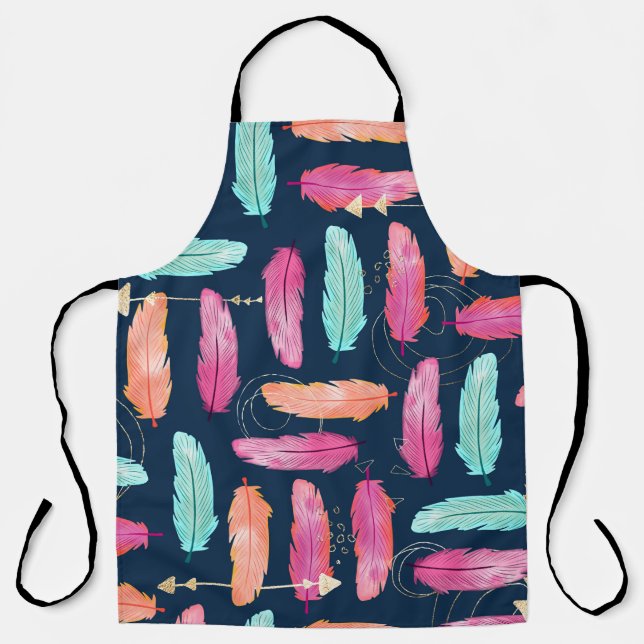 Watercolor feathers seamless boho pattern with fea apron (Front)