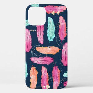 Watercolor feathers seamless boho pattern with fea iPhone 12 case