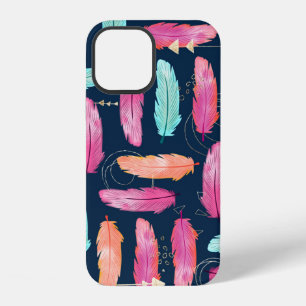 Watercolor feathers seamless boho pattern with fea iPhone 12 case