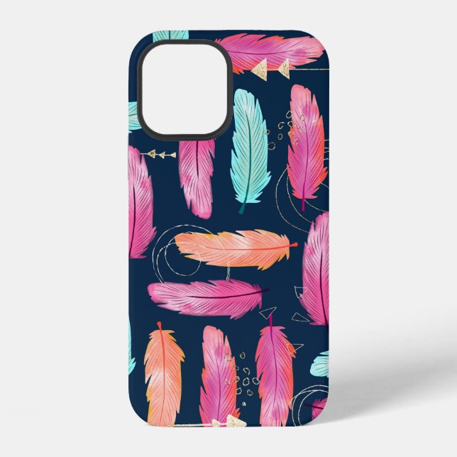 Watercolor feathers seamless boho pattern with fea iPhone case (Back)