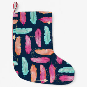 Watercolor feathers seamless boho pattern with fea small christmas stocking