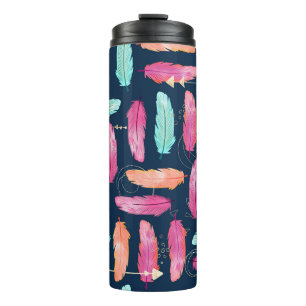 Watercolor feathers seamless boho pattern with fea thermal tumbler