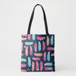 Watercolor feathers seamless boho pattern with fea tote bag