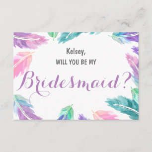 Watercolor feathers Will you be my Bridesmaid Invitation