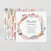 Watercolor feathers wreath. Boho birthday party