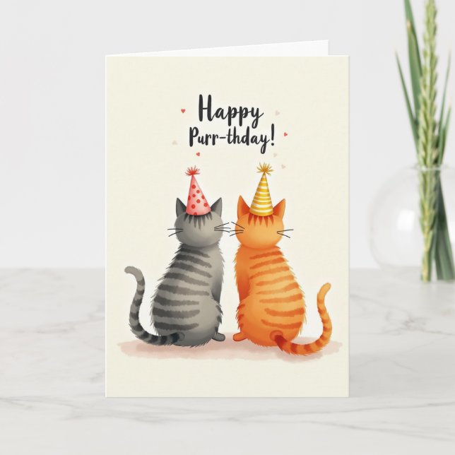 Watercolor Feline Birthday Card (Front)