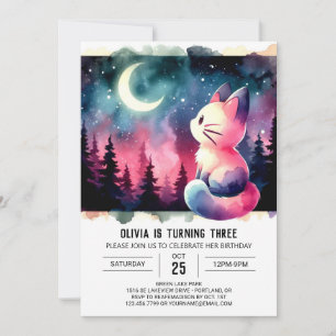 Watercolor Feline Cat Birthday Invitation