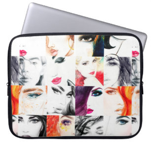 Watercolor female portrait pattern laptop sleeve