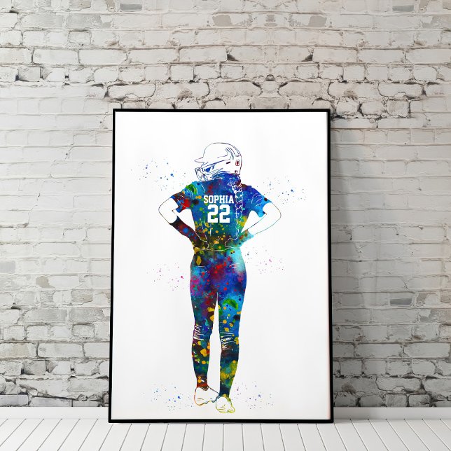 Watercolor Female Softball Player Poster (Creator Uploaded)