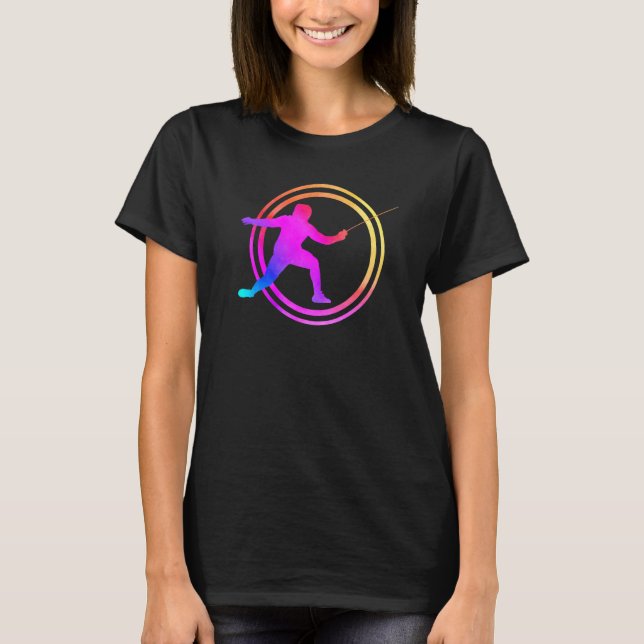 Watercolor Fencing Colourful Fencer T-Shirt (Front)