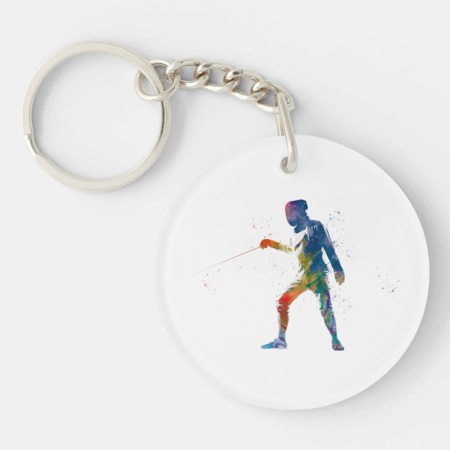 watercolor fencing key ring (Front)