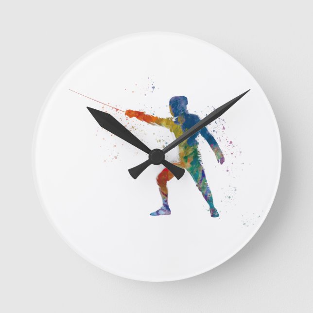 watercolor fencing round clock (Front)