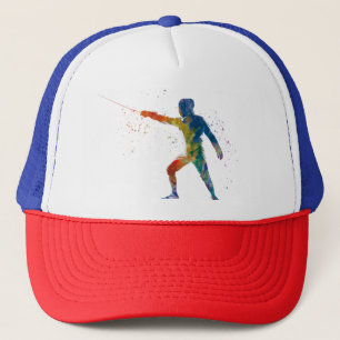 watercolor fencing trucker hat