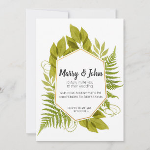 Watercolor Fern and Eucalyptus Golden Frame Thank You Card