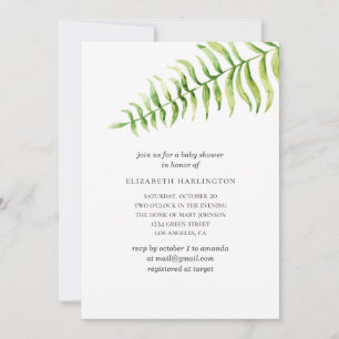 Watercolor fern. Greenery botanical baby shower Invitation