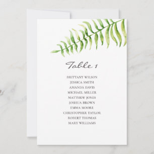 Watercolor fern. Greenery wedding seating chart Invitation