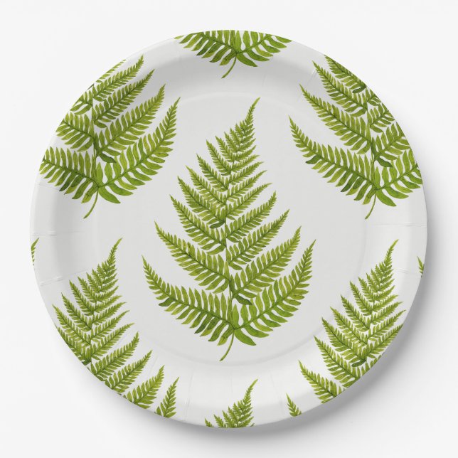 Watercolor fern pattern paper plate (Front)