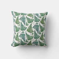 Watercolor fern pillow. Modern summer botanical