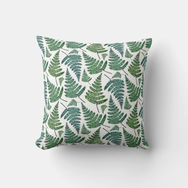 Watercolor fern pillow. Modern summer botanical Cushion (Front)