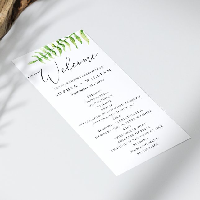 Watercolor fern. Woodland botanical script wedding Programme (Creator Uploaded)