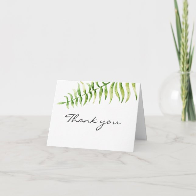 Watercolor fern. Woodland greenery leaves birthday Thank You Card (Front)