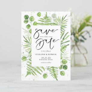 Watercolor Ferns and Eucalyptus Frame Save The Date