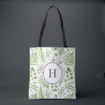 Watercolor Ferns and Eucalyptus Pattern Monogram Tote Bag<br><div class="desc">Monogram tote bag featuring watercolor illustrations of green ferms and eucalyptus pattern. Personalise by adding your initials. This greenery bag is perfect for as a personalised gift. Matching items are available.</div>