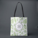 Watercolor Ferns and Eucalyptus Pattern Monogram Tote Bag<br><div class="desc">Monogram tote bag featuring watercolor illustrations of green ferms and eucalyptus pattern. Personalise by adding your initials. This greenery bag is perfect for as a personalised gift. Matching items are available.</div>