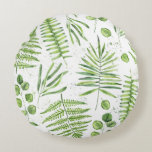Watercolor Ferns and Eucalyptus Pattern Round Cushion<br><div class="desc">Add a greenery accent to your room with this whimsical round pillow. It features watercolor illustrations of green ferms and eucalyptus pattern. This greenery pillow will be perfect as a gift. Matching items are available.</div>