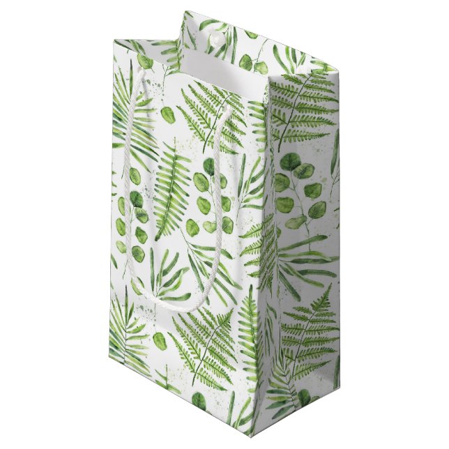 Watercolor Ferns and Eucalyptus Pattern Small Gift Bag (Front Angled)