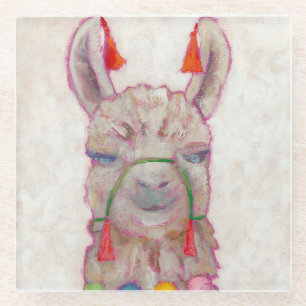 Watercolor Festival Llama Glass Coaster