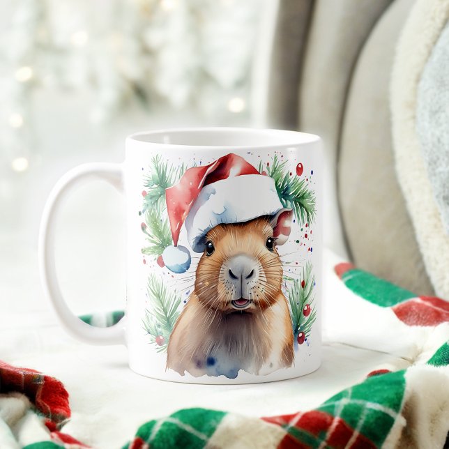 Watercolor Festive Capybara Christmas Mug (Creator Uploaded)