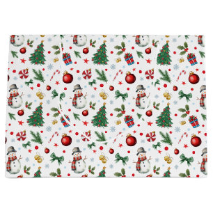 Watercolor Festive& Colourful Christmas Pattern  Large Gift Bag