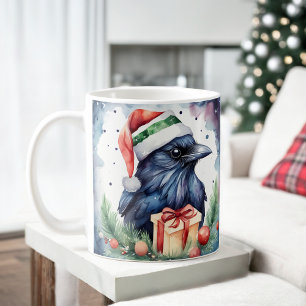 Watercolor Festive Crow Christmas Mug