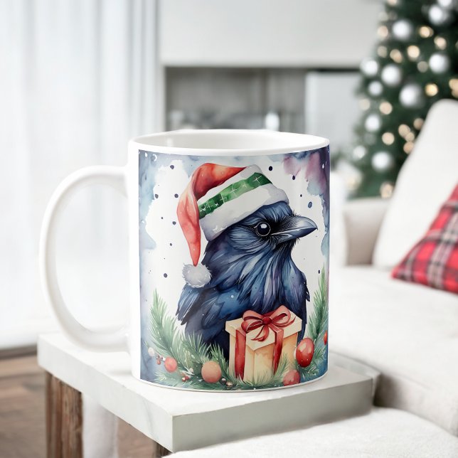 Watercolor Festive Crow Christmas Mug (Creator Uploaded)